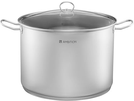 AMBITION Großer Topf mit Deckel 35 l Acero ⌀ 40 cm Edelstahl Kochtopf alle Herdarten Induktion Spülmaschine Maßstab innen
