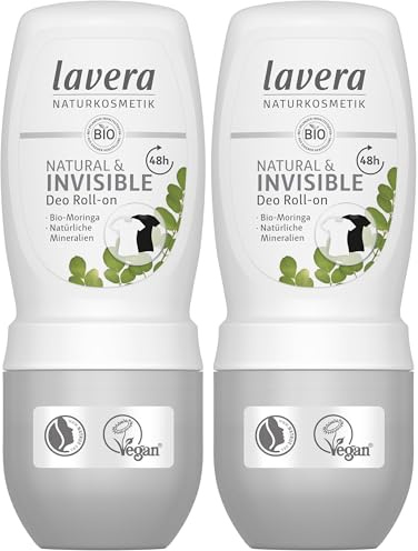 Lavera Deo Roll-on NATURAL & INVISIBLE 48 h - vegan - Naturkosmetik - Bio-Moringa & Natürliche Mineralien - ohne Aluminium - Zuverlässiger Schutz ohne Deo-Flecken - 48 Stunden Deo Schutz - 50 ml