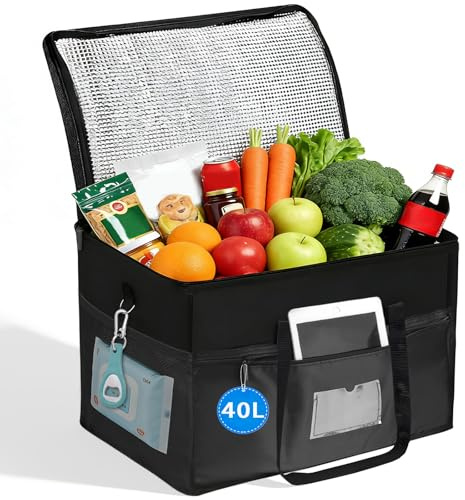 YINKIGI 40 L Large Cool Bag, Insulated Soft Cooler Bag Reusable | Foldable Thermal Food Delivery Bag with Padded Handles, Ideal for Picnic, Beach, Travel, Camping, BBQ & Grocery Food Shopping