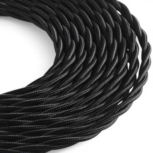 Klartext - CAVO TESSILE TRECCIATO 3 x 1.5 mm Nero – 1 Blister da 3 mt. + 1 Blister da 5 mt. – Cavo Elettrico Rivestito in Seta per Impianti a Vista Vintage e Illuminazione