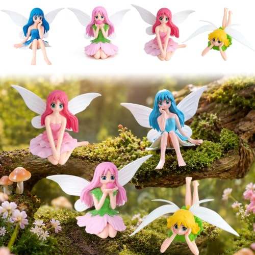 4 Stück Elfen Figuren Garten Deko,Mini Feen Tortendeko | Mini Elfen Figuren Garten,Miniatur Feengarten Zubehör,Feen Geburtstag Tortendeko,Party Dekoration Lieferungen für Geburtstag