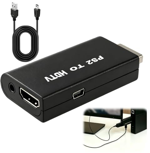 PS2 to HDMI Adapter for PlayStation 2 Plug & Play PS2 Converter with 3.5mm Audio Output PS2 to HDMI Converter Support 720P/1080P Include USB Power Cable Compatible with Most HDMI-Enabled Devices