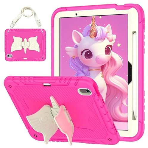 Compatibile con iPad Air 11 pollici (M2) 2024 (colore: beige fucsia) graziosa custodia rigida posteriore rigida in silicone con tracolla