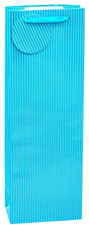 TSI Geschenktüten mit Hot Stamping NADELSTREIFEN für Wein- und Sektflaschen, 4er Packung, Farbe Blau, Größe: Flasche (HxBxT 36 x 12 x 8 cm), Art. Nr. 85286-7