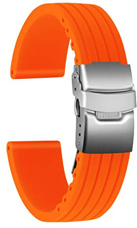 ULLCHRO Silicone Watch Strap Replacement Rubber Watch Band Waterproof Stripe Pattern - 16mm, 18mm, 20mm, 22mm, 24mm Watch Bracelet with Stainless Steel Deployment Buckle (20mm, Orange)