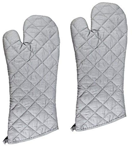 linwnil 58 cm Lange Baumwoll-Ofenhandschuhe, hitzebeständig und lang, Küchen-/Back-Handschuhe für Schutz bei heißem Kochen und Grillen, Paar (Silver 43cm, 43cm)