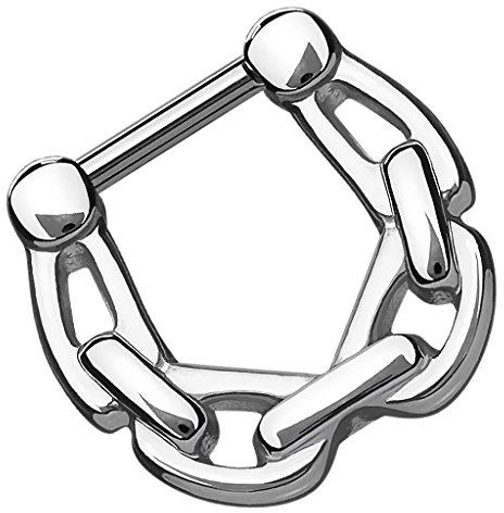 Piersando Piercing Ring für Septum Tragus Helix Ohr Nase Lippe Brust Intim Nasenpiercing Ohrpiercing Clicker Tribal mit Ketten 1,2mm Silber