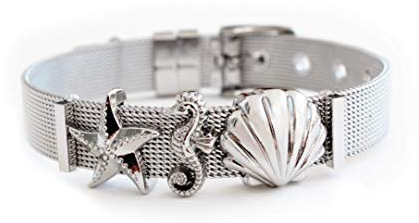 LIKERY Oceanlover Schmuck-Set | Charmband mit drei maritimen Charms – Muschel, Seestern, Seepferdchen | Erhältlich in Silber, Gold, Rosé Gold | Farbe: Silber