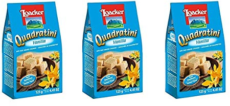 3X Loacker Quadratini Wafer con Crema alla Vaniglia Waffle with Vanilla Cream Cookies Biscuits 125g