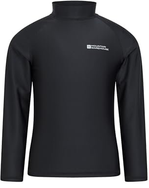 Mountain Warehouse Kids Rash Vest - UV Protection Rash Guard, Long Sleeves Childrens Rash Shirt, Flat Seams, Quick Drying, Stretch Fabric - Ideal for Swimming, Black Kids Size 2-3 Years