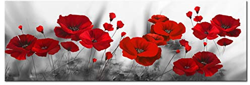 decomonkey - Impression sur Toile Fleurs Coquelicots rouge 150x50 1 Pièce - Tableau Décoration Appartement Déco Salon Peinture sur Toile Fleurs coquelicots nature romantique contexte