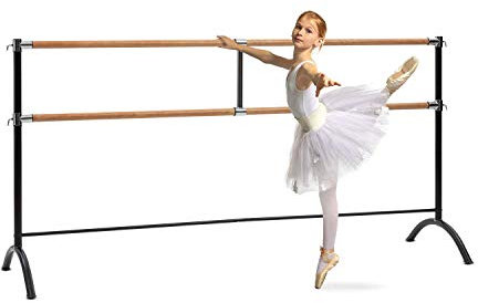 KLAR FIT Anna-Marie - Double Barre de Danse Classique, Pose Libre, Hauteur réglable, Poignées de Verrouillage, Pieds Solidesn, Tubes d'acier, Stretching, 220cm-Noir