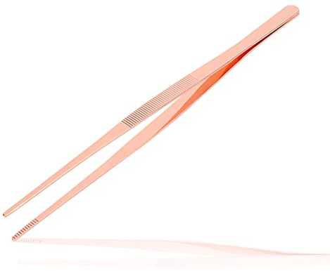 Küchenpinzette Edelstahl, Pinzette Küche 30cm/11,8in, Roségold Grillpinzette aus Edelstahl, Küchenpinzette Einsetzbar als Bratzange Fleischzange Kochpinzette, perfekt für Köche, Familienfeiern