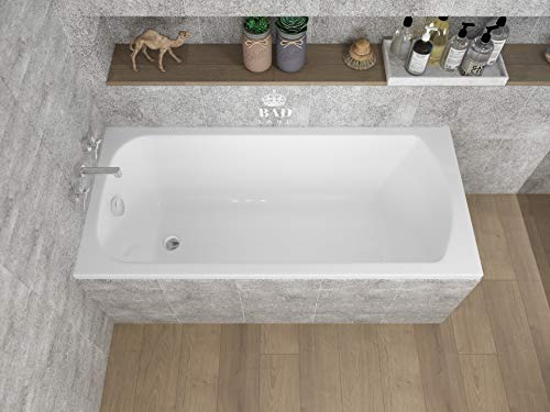 BADLAND Badewanne Original Weiß Acryl Wanne Rechteck CLASSIC 120x70 KOMPLETTSET SET + Füßen und Exklusive Chrom Automatik Ablaufgarnitur Made in EU 3in1