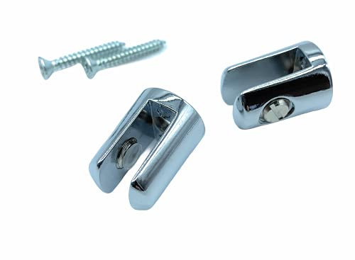 JAM2DAY 2 Glass Shelf Support Brackets Polished Chrome with Rubber Clamp and Fixing Screws