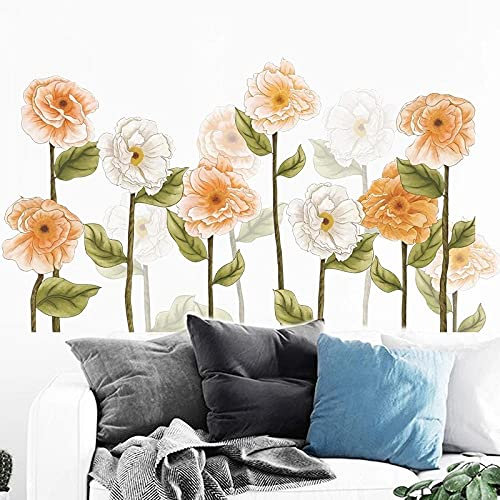 Hand Paint Yellow and White Flowers Wall Stickers for Living Room Wall Decals Living Room Bedroom Home Decoration PVC