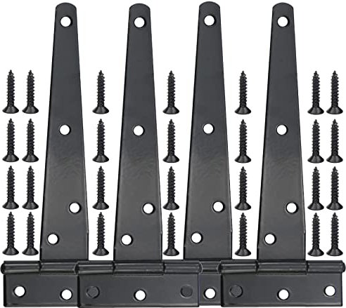 T Hinges,4 Pcs 6 Inch T Strap Heavy Duty Black Metal Door Hinges, Used for Wood Doors, Outdoor Wooden Fences, Shed Doors, Gates,Cabinets,Windows(100/150/200mm) (6 inch)
