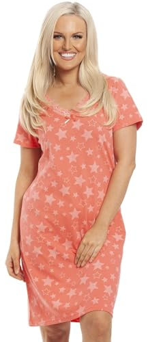 Camille Womens Smooth Soft Cotton Summer Nightshirts 10-12 Coral Star