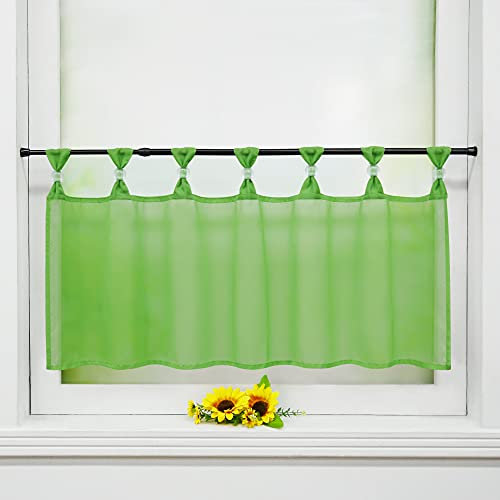 Delien Uni Scheibengardine Voile Bistrogardinen mit Schlaufen Küche Kurzstore Einfarbige Transparente Kurzgardine Cafe Stores Gardine Kurzer Vorhang BxH 145x60cm,Grün