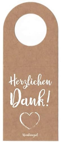 Flaschenanhänger Herzlichen Dank! mit Herz - Weinflaschenanhänger aus Kraftpapier für piccolo und große Flaschen (20 Stück)