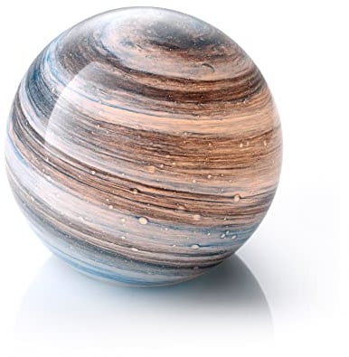 Auraglow Lámpara LED de vidrio soplado hecha a mano con diseño de planeta artístico, luz inalámbrica que funciona con pilas, [Neptuno]