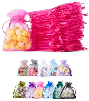 Soul Projekt 100 sacchetti regalo in organza, 7 x 9 cm, con coulisse, per occasioni multiuso, colore: fucsia