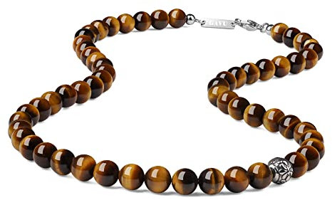 GAVU Gelbes Tigerauge Kristall Perlenkette für Herren 55 cm