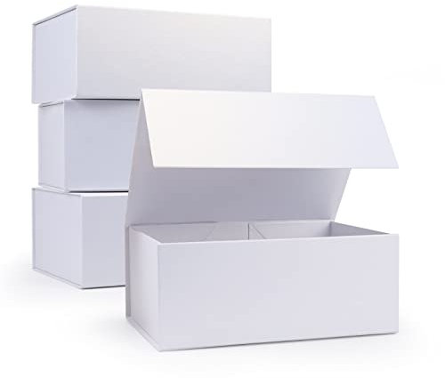 Giftgarden 4 Pack 9.5”x7”x4” White Gift Box with Magnetic Lid, Luxury Magnetic Gift Box for Presents, Mothers Day, Birthday, Wedding, Bridesmaid Groomsman Proposal Box