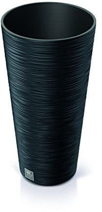 Round Wood And Grain Look Planter Tall Flower Plant Pot Indoor Outdoor Garden Decor Contemporary Modern D 30cm H57.5cm (Anthracite)