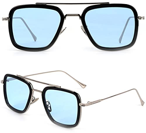 Retro Vintage Iron Man Sonnenbrille Tony Stark Brille Quadratischer Metallrahmen für Männer Frauen Brille Klassischer Legierung Rahmen, Schwarzer Rahmen, silberfarbener Arm, Einheitsgröße