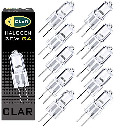 CLAR- Halogen G4, G4 12V 20W, Halogen 12V 20W, Stiftsockellampe Halogen Leuchtmittel G4, Spiegelschrank Lampe G4 Halogen (Pack 10)