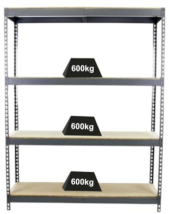 PROREGAL Schwerlastregal Wood Beast Four | HxBxT 200x150x60cm | Fachlast 600kg | Grau