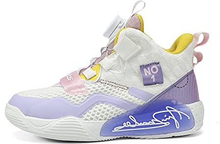 Scarpe da Basket Scarpe Sportive Traspiranti Anti-Scivolo estive Senza Lacci per Bambini con Fibbia Girevole (32,Bianco Rosa)