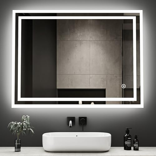 Boromal LED Badspiegel mit Beleuchtung 80x60cm Badezimmerspiegel 3 Lichtfarbe Dimmbar 3000-6500K 2880LM Kaltweiß Neutral Warmweiß Wandspiegel Lichtspiegel LED Spiegel mit Touch Schalter
