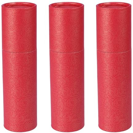 NUOBESTY 3pcs Red Scroll Storage Cylinder Tubes Kraft Paperboard Holders for Photo Poster Paintings Documents Mailings