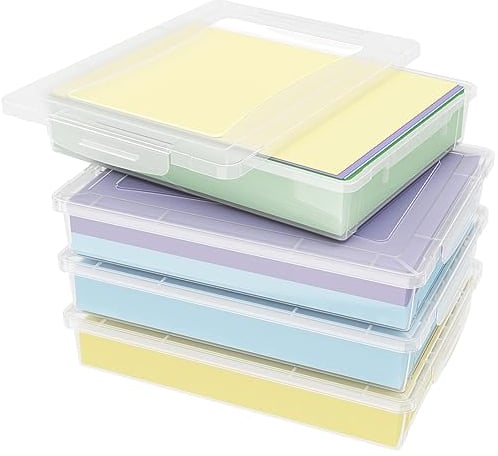 Lifewit 4 Pack Plastic Multi-Purpose Storage Box with Latching Lids, Clear A4 Paper Storage, Classroom Organisation, Storage Containers for Board Game, Craft, Document, Magazine, Art Supplies
