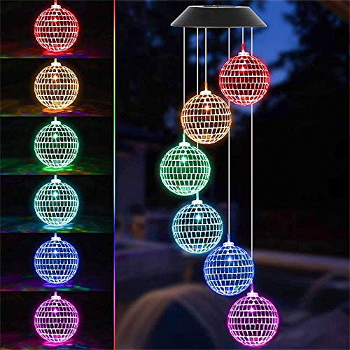 Carillons éoliens Solaires D'extérieur, Boules de Cristal à Changement de Couleur Lampe Carillon éolienne Solaire à Suspendre Wind Bell Light Mobile Disco Mirror Lamp pour Extérieur,(#1)