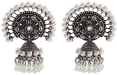 Retro Silber Farbe Damen Indische Ohrringe Damen Orecchini Schmuck Boho Gypsy Perlen Quaste Jhumka Ohrringe
