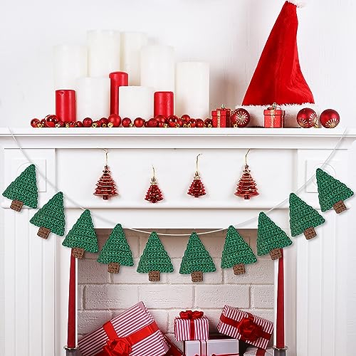 Whaline Weihnachtsgirlande Gestrickt Weihnachtsbaum Banner Grün und Braun Weihnachtsbaum Hängende Banner Wimpelkette Girlande Party Dekoration für Weihnachten Hintergrund Home Kamin Fenster Indoor