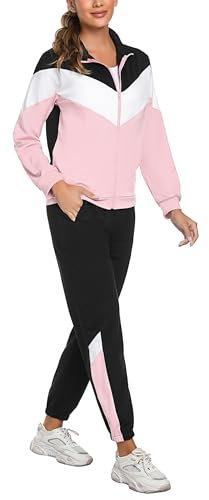 Marvmys Tuta Donna Completa Sportiva Set Leggero Maniche lunghe Colore Contrasto Autunno Invernale Sportivi B-rosa M