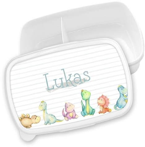 timalo® Brotdose Kinder personalisiert mit Namen | Bento Lunchbox Unterteilung mit Fächern | Jungen Mädchen Kindergarten Schule Motiv Tiere Geschenk | 12- Dinosaurier