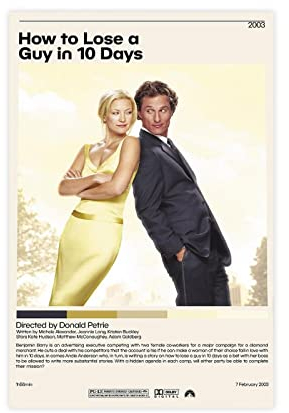 EYEZER Romantische Komödie Film How to Lose A Guy in 10 Days Leinwand-Poster, Wandkunst, Dekordruck, Bild Gemälde für Wohnzimmer, Schlafzimmer, Dekoration, ungerahmt, 20 x 30 cm