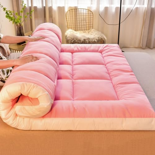 FloAPa Japanische Bodenmatratze Futonmatratze Dicke Tatami Matte Anti Rutsch Schlafen Mat Faltbare Roll Up Matratzen Für Camping,Rosa,150 * 200CM