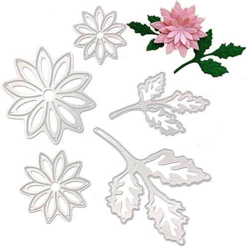 5Pcs Cute Flower Leaf Die Cuts,FlowerLeaf Cutting Dies,Flower Leaf Party Festival Invitation Card Cutting Dies Cut Stencil for Card Making DIY Scrapbooking Photo Album Decorative Embossing Paper Card