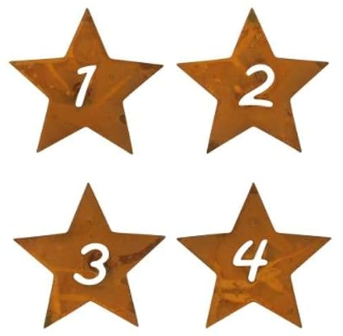 MACOSA PO550311-000-712 4er Set Kerzenstecker Sterne Zahlen 1-4 Rost Metall Advent Kerzenzubehör Verzierung Adventskerzen Kerzen-Piekser Kerzen-Dekoration Kerzenverzierung Deko