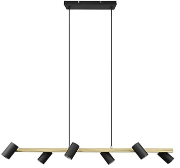 lightling modern Pendellampe Julie, 6-flammige Pendelleuchte schwarz gold Metall, Esszimmer Küche Wohnzimmer, 6 x GU10 max. 35W, höhenverstellbar max. 150 cm, Breite 115 cm