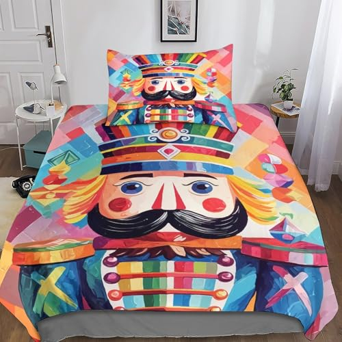 Rochile Christmas Nutcracker Duvet Cover Set 3D Bedding Sets Microfibre Quilt Cover with Zipper Closure 2 Piece Set Comforter Cover Single(135x200cm)