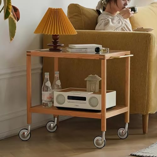 GHBXJX Couch Beistelltisch mit Rollen, Massivholz Couchtisch mit Stauraum, Klein Wohnzimmertisch Holz Stubentisch, Coffee Table Sofa Tisch für Wohnzimmer, 58x35x60 cm