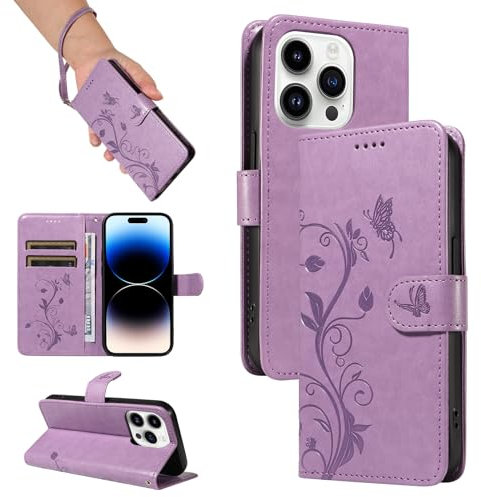 SRISHP Cover per iPhone 14 Pro Max, Magnetica Cover a Libro con Slot per Schede, Custodia in PU Pelle Portafoglio per iPhone 14 Pro Max, Viola