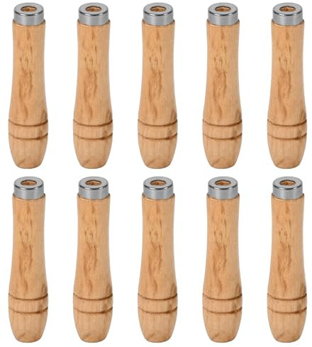 SagaSave 10 Pieces Wooden File Handle, File Cutting Tool Craft, Safety File Handle with Metal Safety Rings, File Cutting Tool Handle, Durable Replacement File Cutting Handle (90 mm)